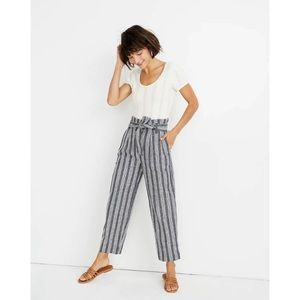Madewell Linen Paperbag Pants in Deep Indigo Stripe